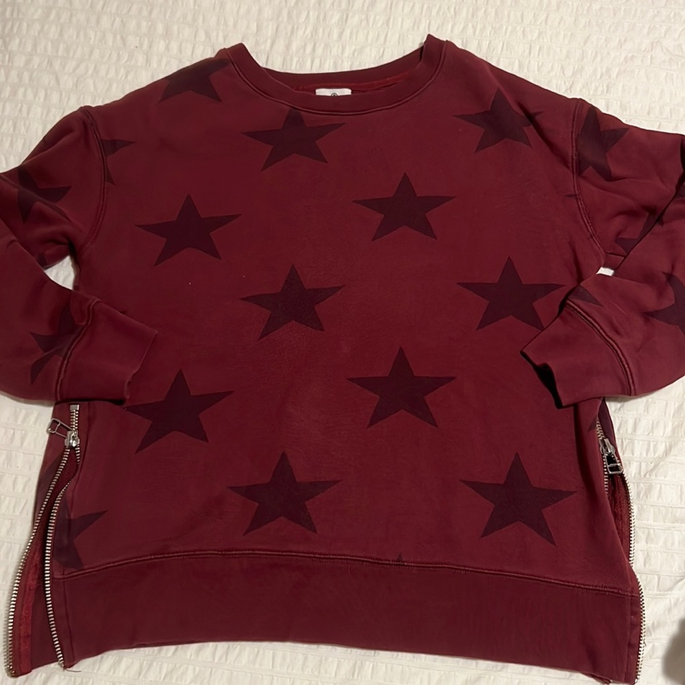 Sundry Side zip pullover sweatshirt - maroon and red stars